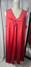 Vintage Vanity Fair Red Nightgown Sleeveless Knee Length Nylon Lace Size Large