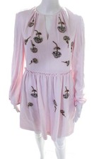 Dice Kayek Women's Long Sleeve Knee Length Beaded Rhinestone Dress Pink 40 Tags