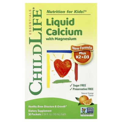 Liquid Calcium with Magnesium Plus K2 & D3, Natural Orange, 30 Packet, 0.34 fl