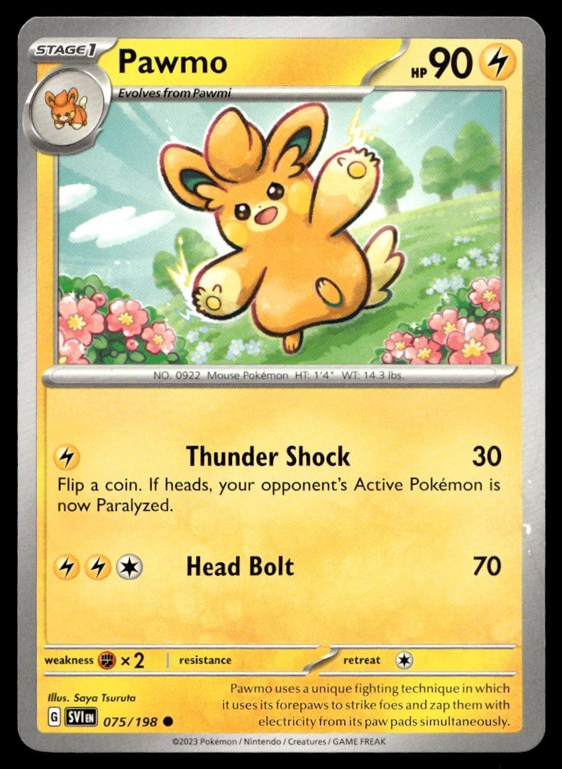 Pawmo 75/198 Pokemon Card Scarlet & Violet Common 90 HP Lightly Played LM