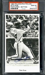 1980 Philadelphia Phillies Postcards Pete Rose Batting - PSA 10 (POP 1)