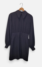 GANNI Black Crepe Point Collar Balloon Sleeve Mini Dress 34 US XS Minimalist