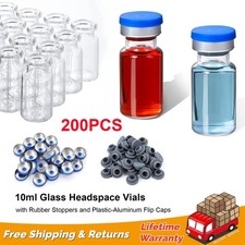 200x 10ml Borosilicate Glass Vials Headspace Vials w/ Flip Off Caps Sample Vials