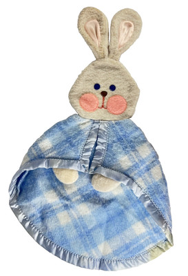 Vintage Fisher Price 1979 Blue Bunny Plaid Baby Infant Blanket Security Lovey