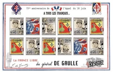 DG15-4FND : 2015 - Feuillet vignettes ND "75 ans Appel 18 Juin - DE GAULLE : Rés
