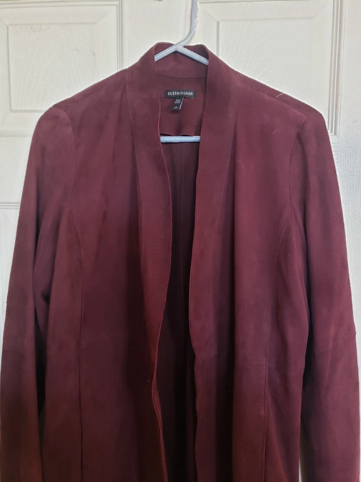 Jaqueta longa Eileen Fisher borgonha macia camurça de cabra quimono XS MSRP $898 - Imagem 2 de 4