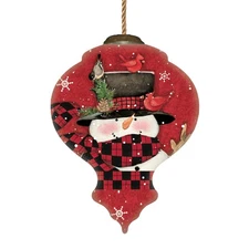 Inner Beauty Woodland Plaid Pals Snowman Glass Ornament, 3.75"