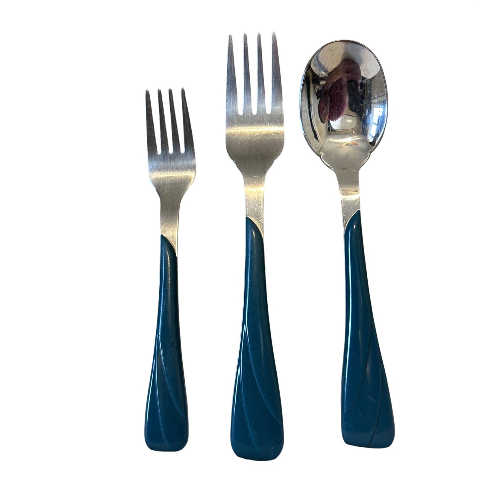 Fiesta Stainless China Flatware Swirl Teal Handle 2 Forks 1 Spoon Dinnerware