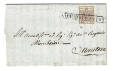 1850 Lombardo Veneto - 30 c. bruno I emissione su lettera annullo Milano 1851