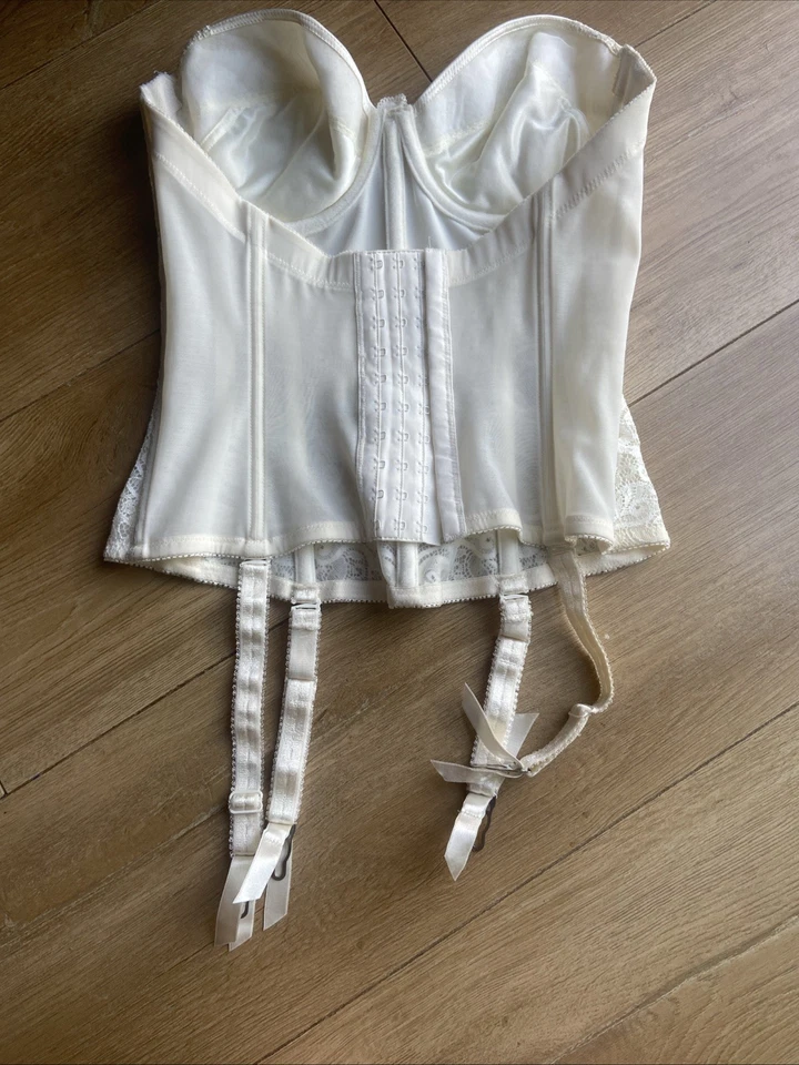 Corsé Felina vintage para mujer 34C Bustier crema Y2K años 90 satinado seda nupcial Foto 2 de 4