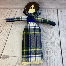 Vintage BarleyCorn Made in Scotland Folk Art Stuffed Doll with Red Hart & Wool 