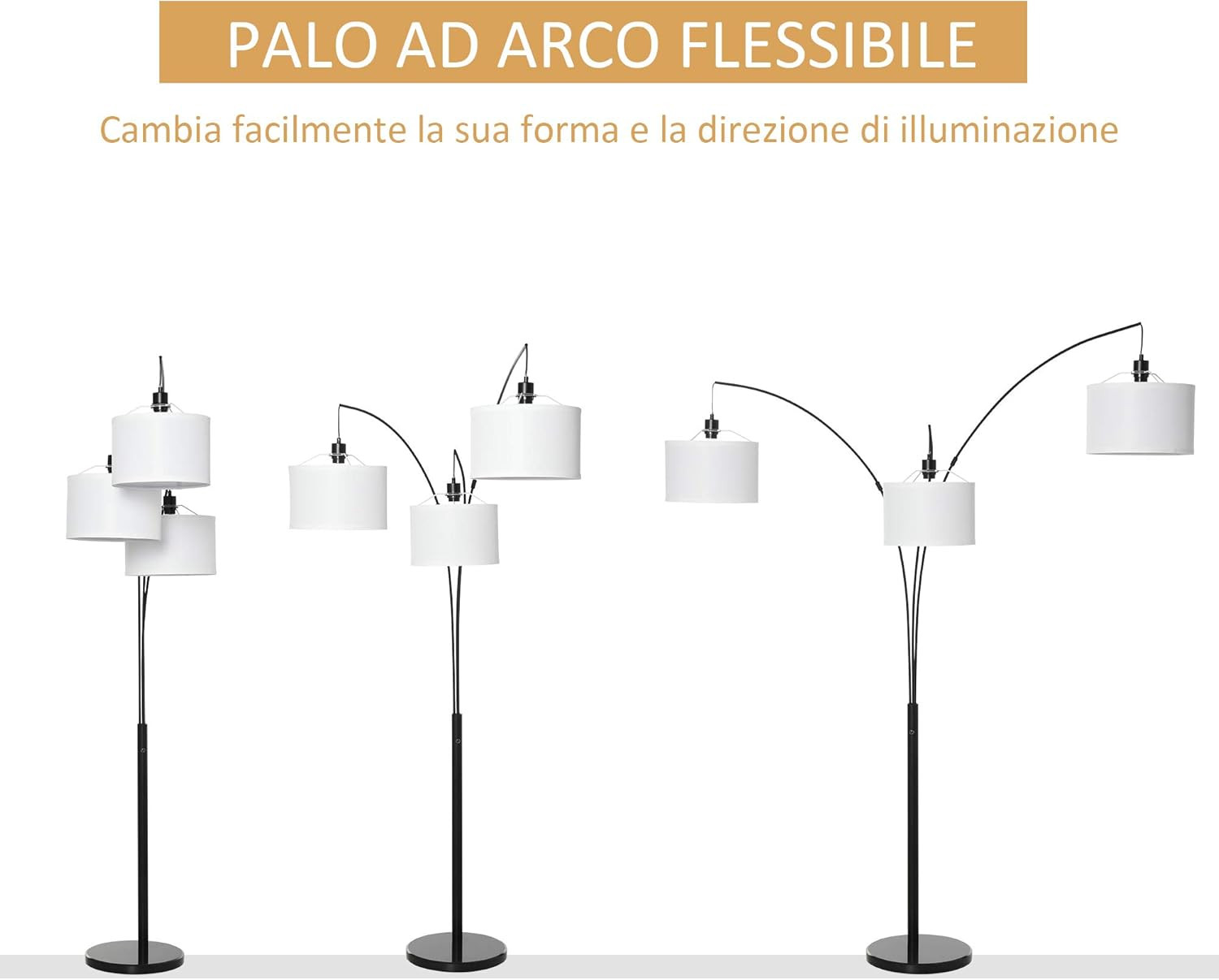 Lampada da terra con 3 luci e braccia flessibili foto 3