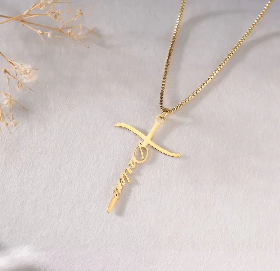 Kreuz Namenskette personalisiert ✝️ Custom Cross Name Necklace Geschenk - Bild 4 von 4