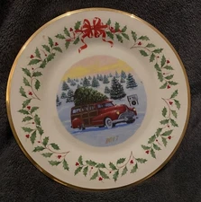 Lenox 2017 Annual Holiday Plate 27TH Series Christmas Tree Farm Vintage Red Car