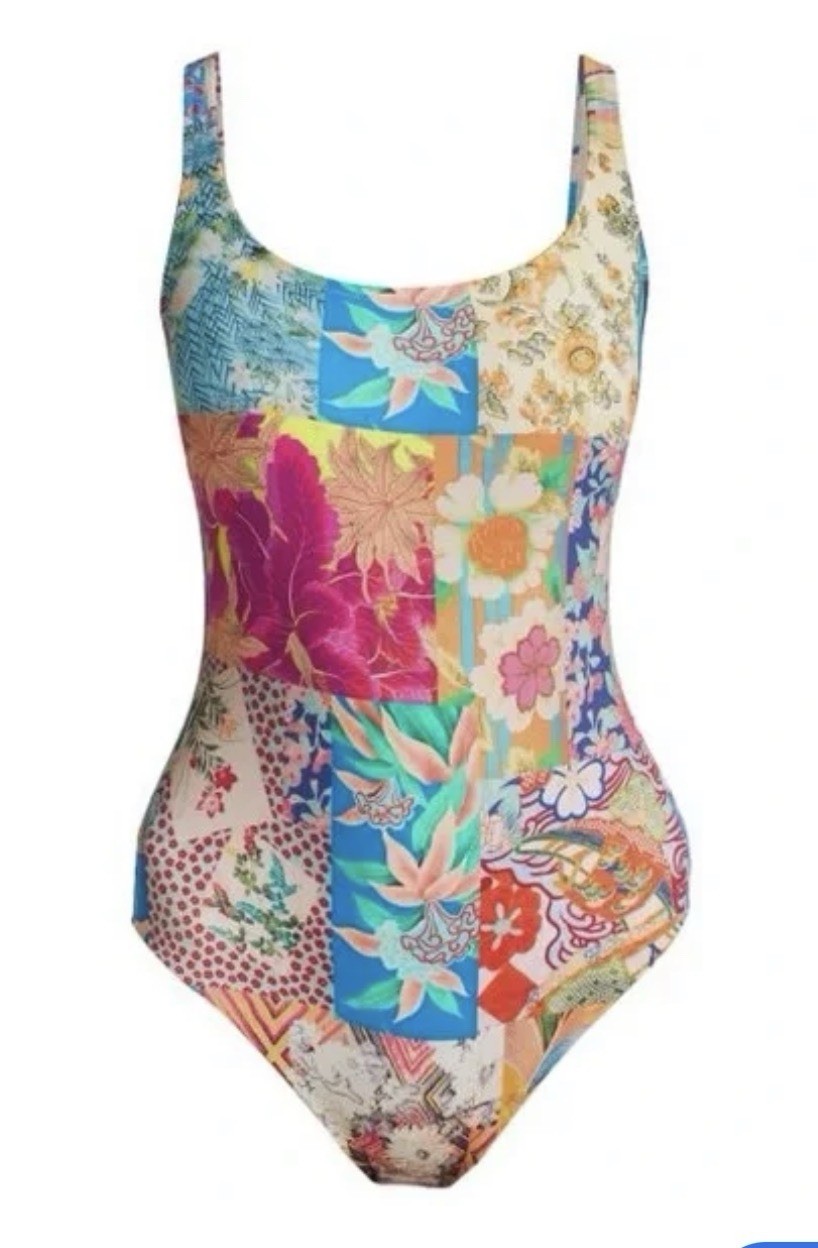 Johnny Was Barcelona One Piece Swimsuit XS Multicolor Patchwork Floral Print