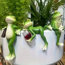NEW 3 Frog Set.  Each 3"-5" Adorable Wine & Beer Drinking Resin Statue Figurines