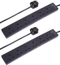 PRO ELEC 6 Gang Surge Protected Extension Lead, 5M, Black – 2 Pack, 13A UK Plug,