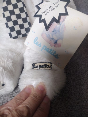Perro de peluche vintage Applause Les Petits blanco y negro a cuadros lunares Corea - Imagen 3 de 10
