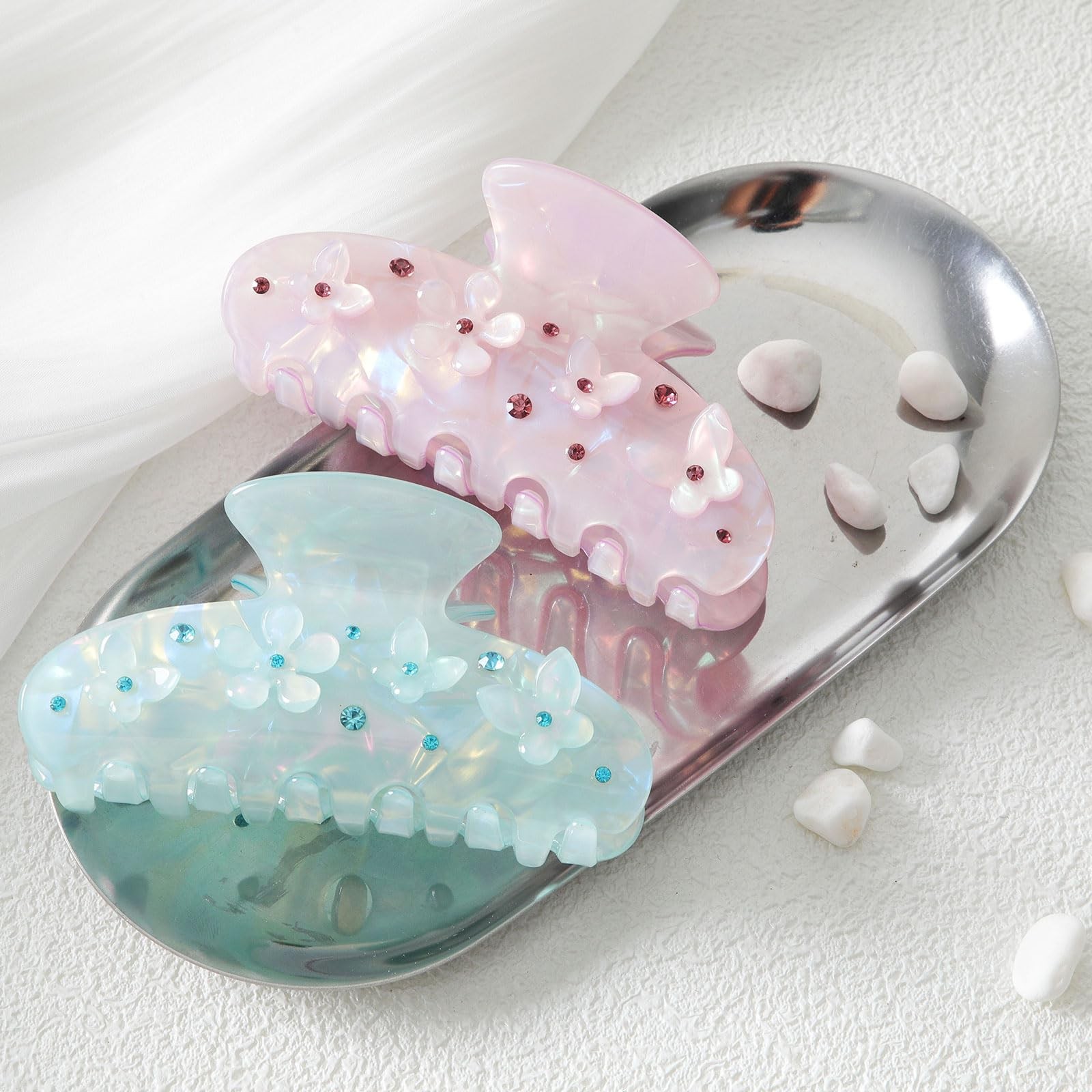 HAIMEIKANG 2Pcs Acrylic Flower Hair Claw Clips - Large Jaw Clips for Women