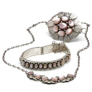 Southwest Signed Sterling Pink MOP Pendant Necklace Bracelet Lot of 3 #S5793 5
