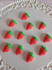 12 Red Strawberry Edible Fondant Cake Toppers