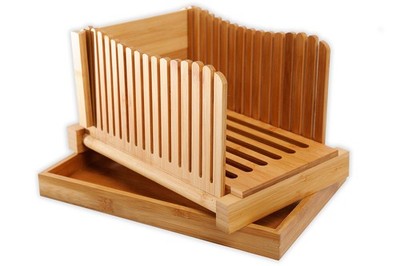 GloBamboo Bread Slicer with Cutting Board For Homemade Bread, Adjustable, Com...