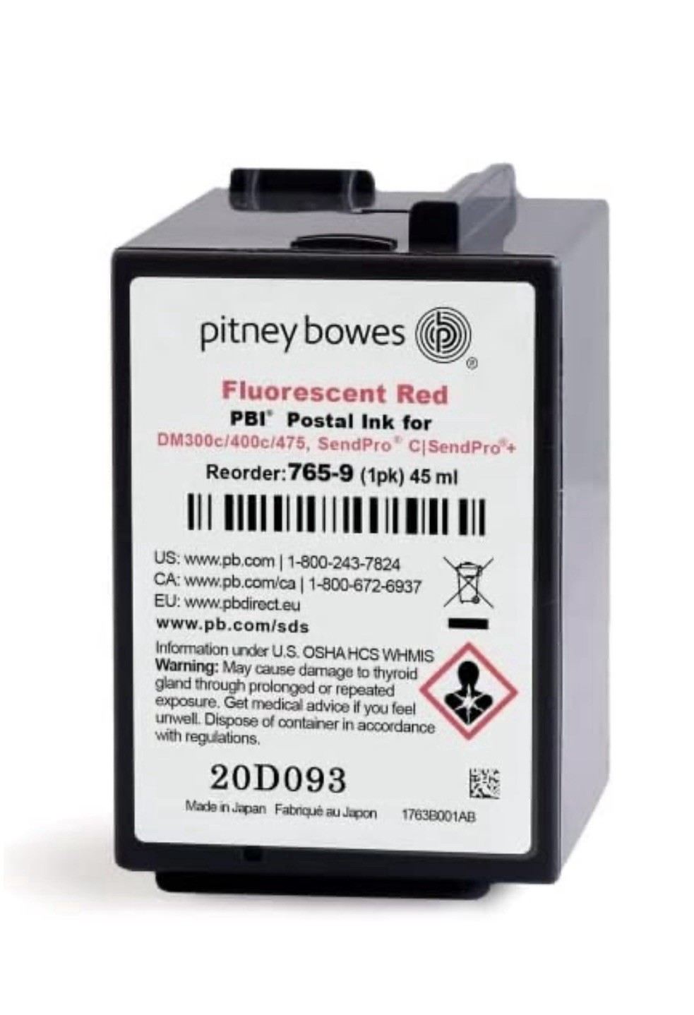 Pitney Bowes 765-9 Cartridge Send Pro C Auto DM300C DM400C Series Red Ink 45 ml