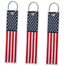 3 Pieces American Flag Keychain Tag with Key Ring for Keys, Cars, Red, Blue