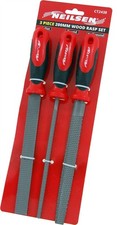 3pc Wood Rasp File Set Steel Flat, Round Half & Round