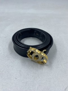 Vintage 80s Gucci Interlocking G Buckle Black Leather Belt Size 80 COA