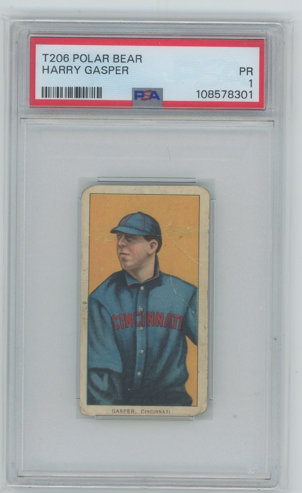 1909-11 T206 Baseball Polar Bear HARRY GASPER PSA 1 Tobacco Card
