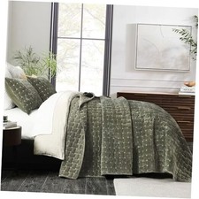 Velvet Quilt King Size - Luxe Olive King 108" x 96" Geometric - Olive Green