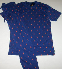 NWT Polo Ralph Lauren ROYAL BLUE ALLOVER PONY LOGO KNIT COTTON Pajama Set Men L