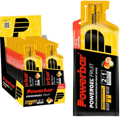 POWERBAR PowerGel Fruit Mango Passionfrucht High Carb Energie Gel Koffein 24x41g