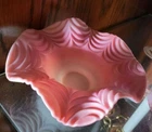 Mt Washington Cranberry Pink Satin Milk Glass Crimped Bowl
