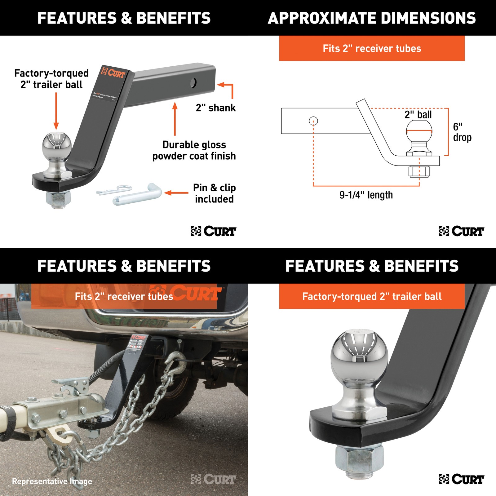 CURT Trailer Hitch Tow Package Class 3 Receiver, Wiring, #45064 Ball Mount 13171