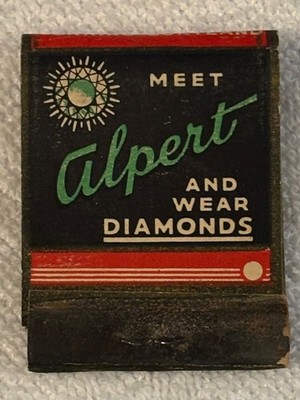 Meet Alpert and Wear Diamonds Full Matchbook Elmira Corning Cortland New York