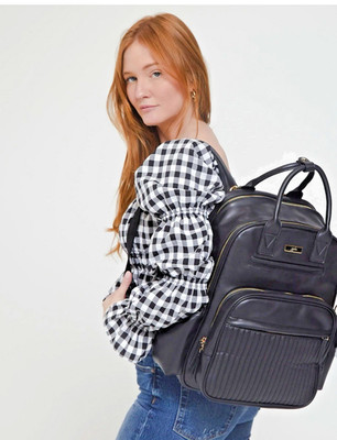 Jujube Million Pockets Deluxe Mommy Travel Backpack Lux Vegan Leather Black READ