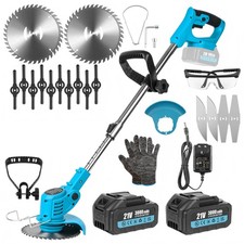 Cordless Grass Trimmer 21V Electric Lawn Cutter Telescopic Edger w/ 2 Batteries
