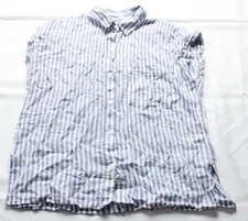 Rails Women's Whitney Button-Down Shirt MP7 Blue Stripe Daisy Embroidery Small