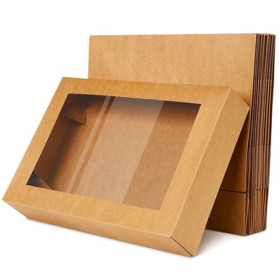 Gersoniel Cake Box Paperboard Window Bakery Large Pastry 10 Pack, Brown 