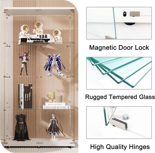 Floor Standing Curio Bookshelf W/door Glass Display Cabinet 4 Display Shelves - Picture 58 of 129