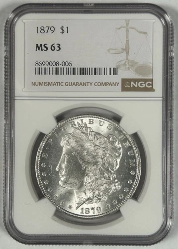 1879 Morgan Silver Dollar Coin Blast White NGC MS 63