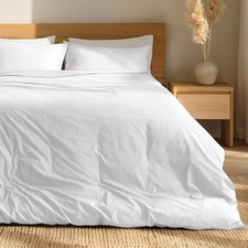 Organic Cotton Percale Duvet Cover Set - Queen Size, White, Lightweight Cool
