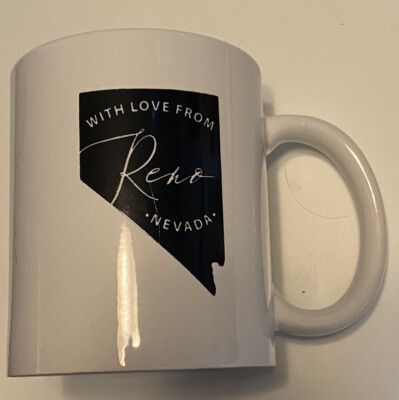 Nice Vintage  With Love From RENO Nevada  Black & White Ceramic Coffee Mug Rare