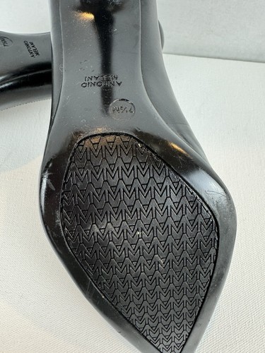 Antonio Melani Black Leather/Shiny Pumps/2.5" Heels/Pointed Toe/7.5m Designer - Picture 9 of 12