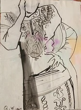 Fashion Model life Drawing 3, Original Contemporary, Size 9"x11.6",1997,US