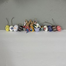 Lot Of 13 Painted Wooden Easter Egg Decor Spring Bunnies Hanging Ornaments