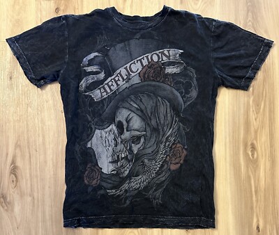 Affliction Black Grim Reaper Crow Graphic T-Shirt Mens Small - See Measurements
