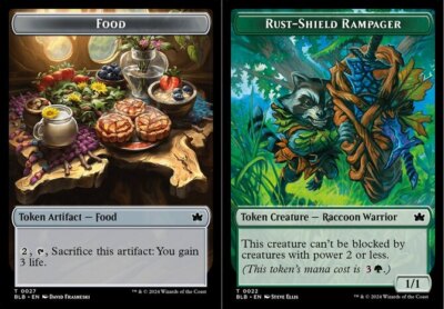 Food (0027) // Rust-Shield Rampager (0022) Double-Sided Token - Foil x1 - Bloomb